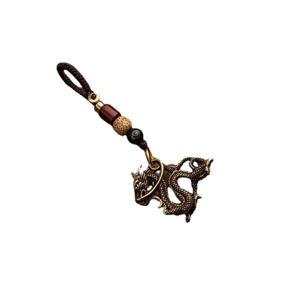 LKLNCXC Key Rings Car Peach Wood ，Vintage Copper Lucky Rope Keychain Brass Chinese Chain Bag
