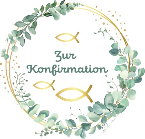 Zuckeraufleger Konfirmation Eukalyptus Essbarer Tortenaufleger Ø 20 cm Tortendeko für Konfirmations-Torte | Esspapier Aufleger für Torte Kuchen & Fondant