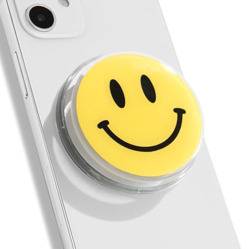Magsafe Compatible Mobile Phone Grip Stand Holder Cute Smile Face Shape Expandible Collapsible for Kindle Smartphone Tablet Cell Phone Accessory (Yellow)