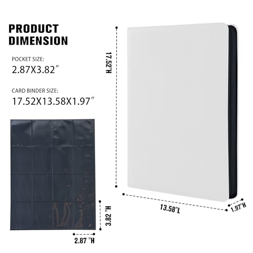 Image of Premium 1000+ Pockets Card Binder,16 Pockets Card Binder Ringless Side Loading Trading Card Album Folder for TCG -White