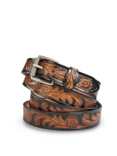 Western Floral Leather Belt for Men Women Handmade Full Grain Cowboy Cowgirl Leather Belt 1.5” Wide Embossed Tooled