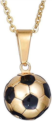 Hsumonre Stainless Steel Soccer Necklace Black Enamel White Ball Football Pendant Statement Sport Jewelry 18K Gold Plated Friend Couple Gift (Black Soccer)