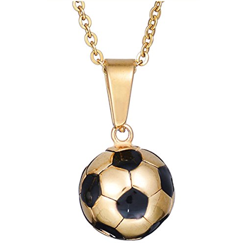 Hsumonre Stainless Steel Soccer Necklace Black Enamel White Ball Football Pendant Statement Sport Jewelry 18K Gold Plated Friend Couple Gift (Black Soccer) #TOP3
