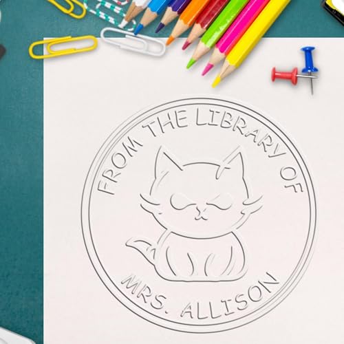 Custom Book Embossing Seal - Soft Moody Kitten Design, Read It Seal Press for Librophiles, Crisp Imprints, Love It Embossing Stamp, 1-5/8 Round Embosser - Ideal for Book Lovers