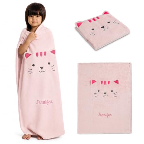 Image of Delta Children Personalized Sherpa Throw Blanket for Kids, Pink Cat