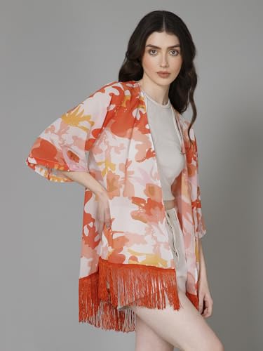 Image of PURYS Floral Print Shrug for Women | Lightweight Georgette Kimono| Versatile Casual Shrug for Layering and Summer Fashion
