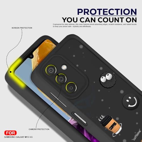 Image of AESTMO Back Case Cover for Samsung Galaxy M15 / F15 Cover | Cute Fun Cartoon 3D Ball | Coffee Silicone Case | Full Body Protection | Camera Protection Back Cover for Samsung Galaxy M15 / F15 (Black)