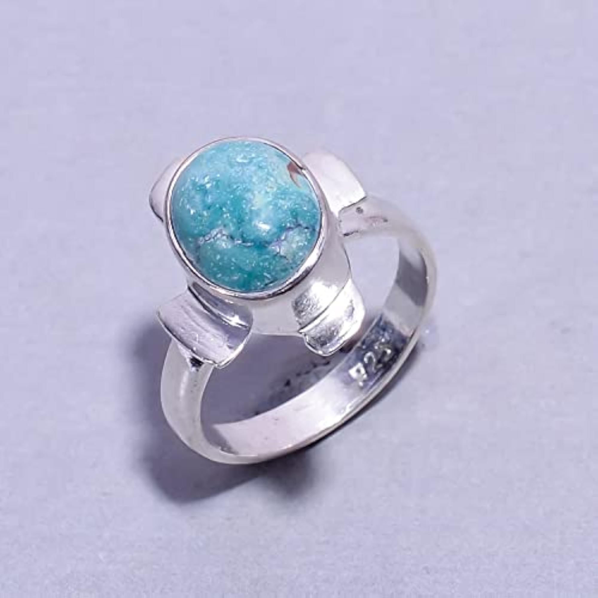 Children's Natural Turquoise Oval Shape 925 Sterling Ring