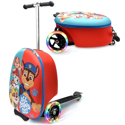 Paw Patrol Mala de viagem para crianças – Mala de scooter com rodas iluminadas, fácil de dirigir e dobrável para crianças, meninos, meninas, ótima ideia de presente de viagem