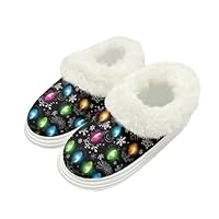 Pugasmiru Xmas Booties Slippers for Women Fuzzy Warm Winter Boot Slipper Anti-slip Indoor Outdoor House Shoes, Christmas Bulb Snowflake Pattern