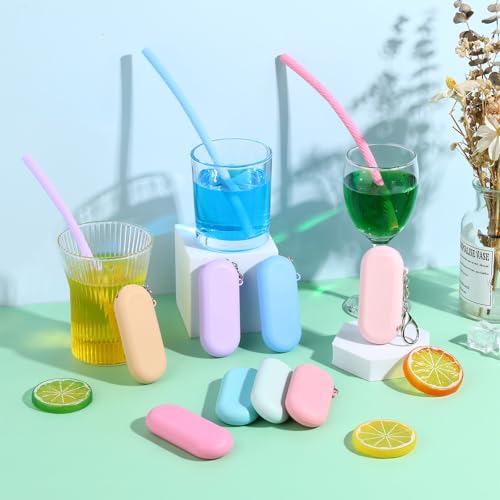 8 Sets Reusable Straws Travel, Foldable Portable Straw with Cleaning Brushes Silicone Straws with Case for School Office Party Picnic Travel (8Color)