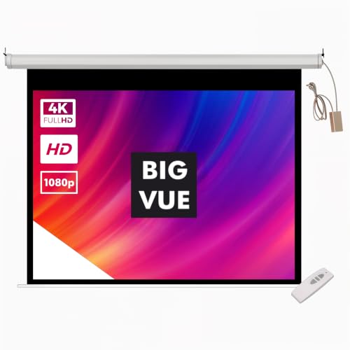 Image of BIG VUE 84 inch Motorized Projector Screen 4K Ultra HD 3D Ready | 4:3 Aspect Ratio Matte White Remote Control Electric Projection Screen | Wall & Ceiling Mount for Home Theatre, Office & Classroom