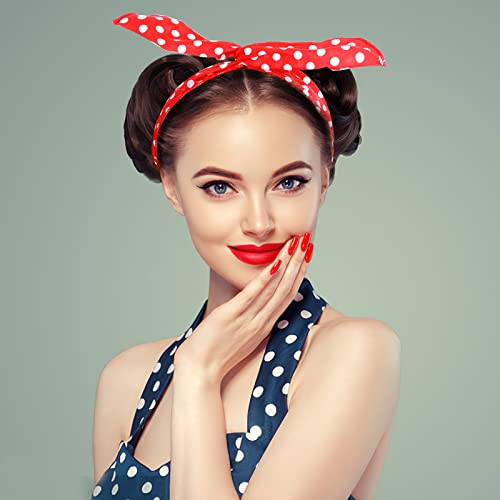 Lusofie 2 Pcs Black Red Polka Dot Headbands Cute Bow Bandana Headband Headwrap Retro Wire Bandana Headband For Women And Girls #TOP3