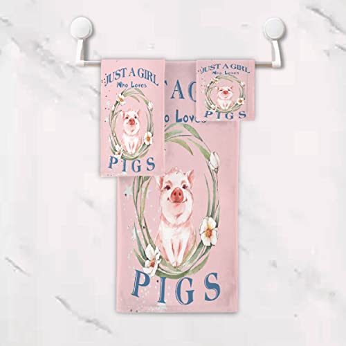 Lokesvararaja Just A Girl Who Loves Pigs Towel Set, Soft Luxurious Printed Bath 3-Piece Towel Set, 1 Bath Towel 1 Washcloth 1 Hand Towel, Quick Drying Absorbent Practical Gift For Bathroom #TOP1