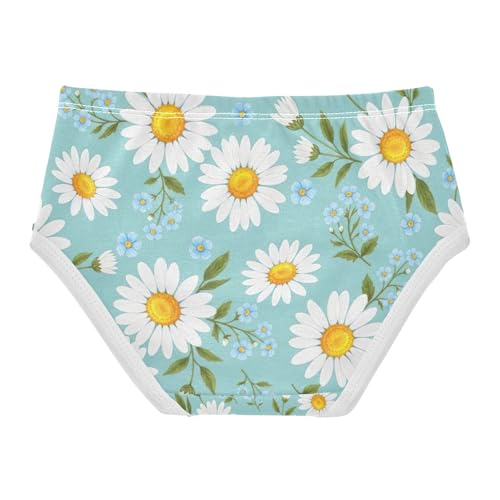Girls Underwear, Daisies Yellow Blue Flowers Toddler Briefs, Girls' Cotton Brief Underwear, 2T–8 Years2