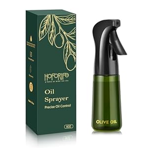 Hoforife 180 ml Ölsprüher für Speiseöl Glas, Öl Sprühflasche Ölspray Zum Kochen Olivenöl Öl Zerstäuber Sprühöl für Heißluftfritteuse, BBQ