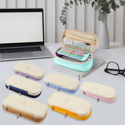 Image of Sonuimy Large Capacity Pencil Case Pouch with Zipper, Portable Aesthetic Cute Big Capacity Pencil Cases Pen Office Travel Stationery Makeup Bag, Desk Organizer for College Adults Women Men- Cyan