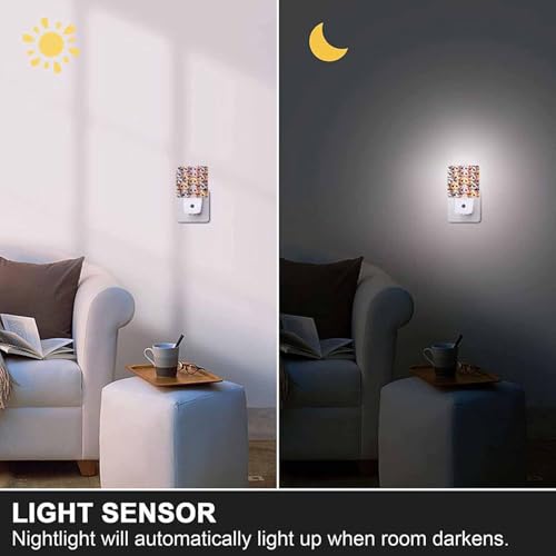 Image of LED Night Light,Cute Cat Faces Colorful Pattern LED Night Light Plug into Wall with Dusk to Dawn Light Sensor White Energy Efficient Nightlight for Bedroom Bathroom Hallway Living Room Kitchen
