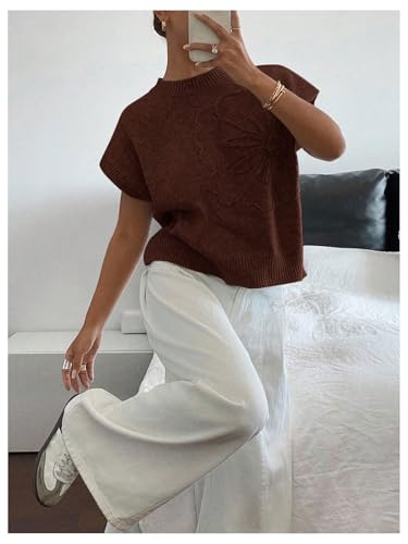 Image of SOLY HUX Women's Short Sleeve Sweater 3D Floral Sweaters Pullover Tank Tops Knit Vest Trendy Fashion Clothing