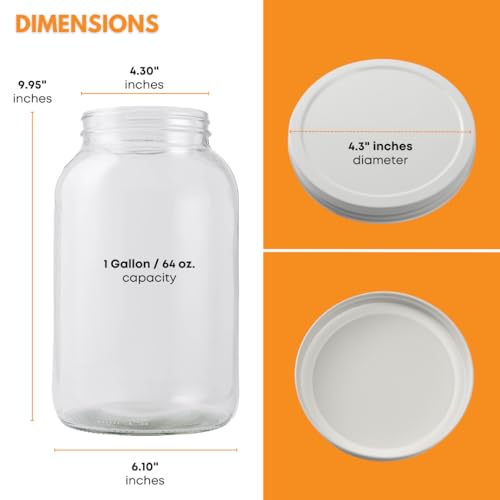 Image of FastRack - 1 Gallon Jar with White METAL Airtight Lid | Glass Canisters with Airtight Lids | Large Glass Jar with Fermentation Lid for brewing, fermentation and pickling