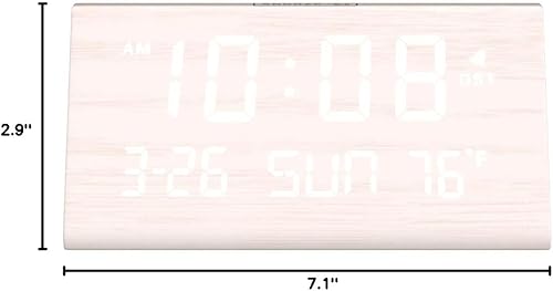Miniatura 7 de DreamSky Digital Alarm Clocks for Bedrooms - Wooden Electric Clock for Living Room Decor, USB Charging Ports, Date, Weekday, Temperature, Dimmer,