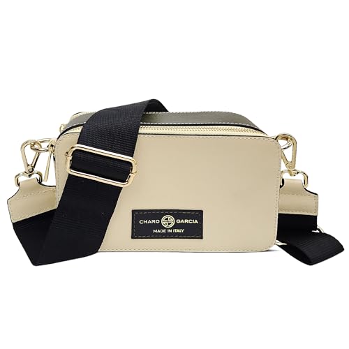 Bild: CHARO GARCIA Crossbody-Taschen f�r Damen ? italienische Cecilia Leder-Geldb�rse ? festliche, l�ssige Outgoing Sling Bags, Off-White/Dark Olive, 11cm H x 19cm W f�r 92,82 EUR bei amazon.de