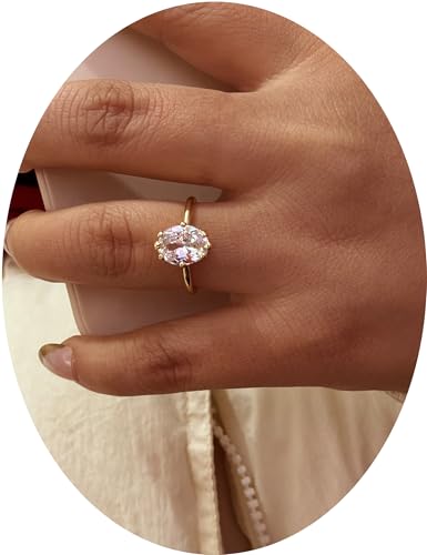 Engagement Rings 14K Gold Plated Promise Wedding Band Round Oval Cubic Zirconia Fake Diamond Ring Jewelry for Women (8)4