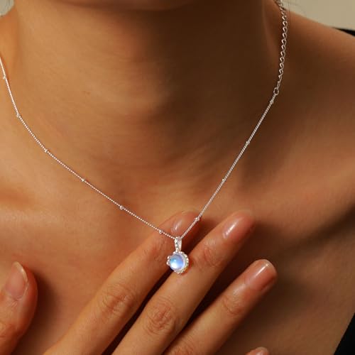 925 Sterling Silver Dainty Moonstone Choker Necklaces for Women Cute Blue Crystal Chain Pendant Necklace Moonstone Charm Jewelry New Beginnings Birthday Wedding Christmas Jewelry Gift for Her4