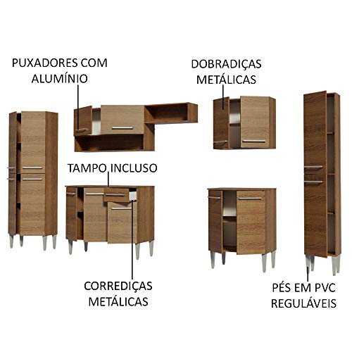 Cozinha Completa Madesa Emilly Joy com Armário e Balcão 15 Portas 1 Gaveta - Rustic