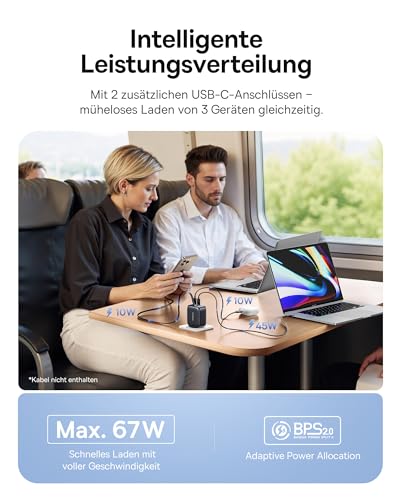 Baseus Enercore USB C Ladegerät 67W, GaN Schnellladegerät mit Kabel – Ansicht 4