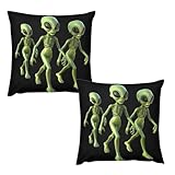 Fundas de almohada de felpa con estampado de alienígenas verdes caminando, suaves y acogedoras, 2 unidades