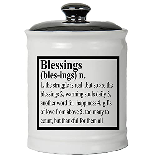 Inspirational and Motivational Gifts - Ceramic Blessings Jar with Lid, Stocking Stuffers, Gratitude Piggy Bank, Christian Gifts, Bible Verse Storage, Gifts for Women, Home Decor, Coin Bank