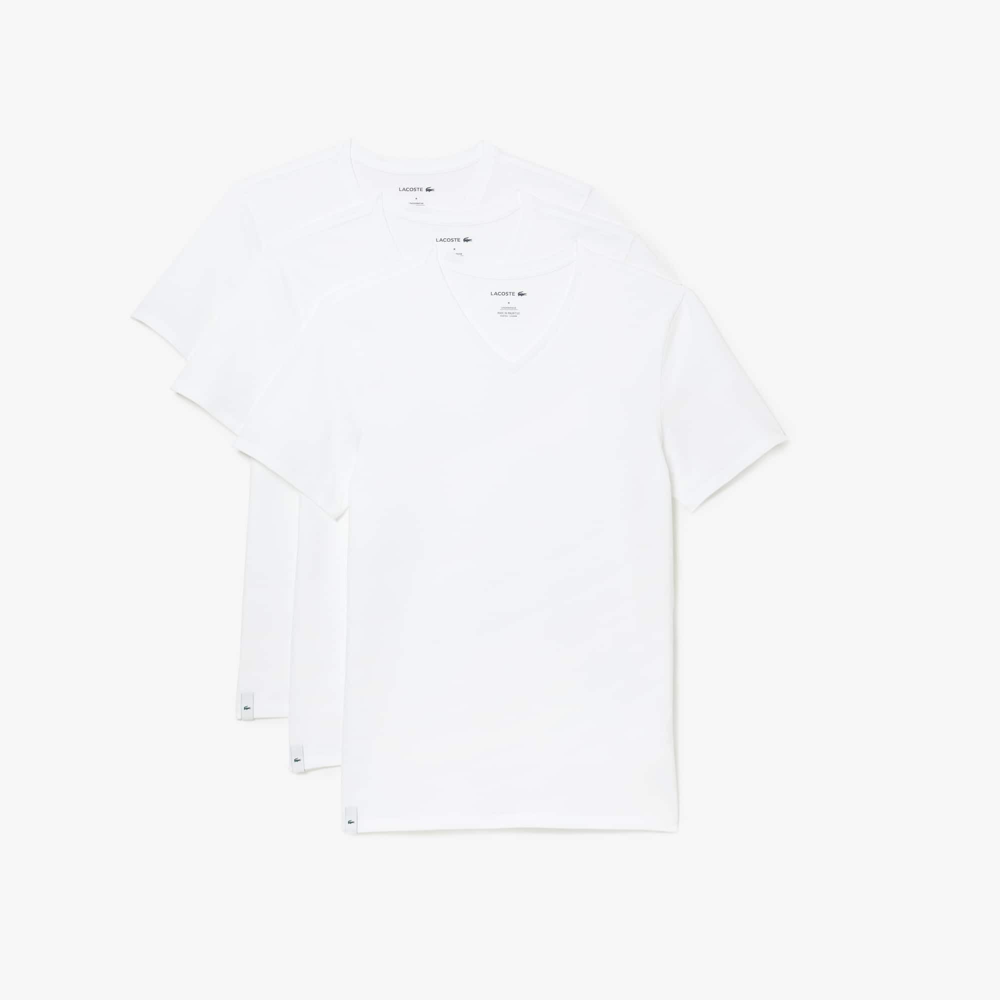 Lacoste Men's 100% Cotton Regular Fit V-Neck T-Shirt, 3-Pack