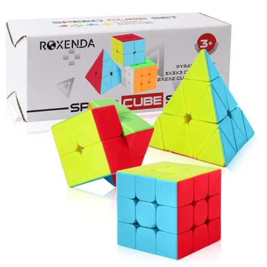 ROXENDA Speed Cube Set, Magic Cube Set of 2x2x2 3x3x3 Pyramid Cube Smooth Puzzle Cube (Stickerless)