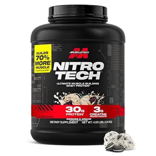 Muscletech Whey Protein Powder (Cookies & Cream, 4 Pound) - Nitro-Tech Muscle Building Formula with Whey Protein Isolate & Peptides - 30g of Protein, 3g of Creatine & 6.8g of BCAA