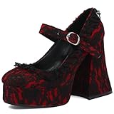 KOKOMOMO Womens Lace Flower Goth Platform Mary Jane Heels, Gothic Heels, Size 8 Red