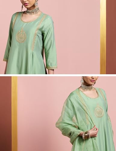 Image of Amazon Brand - Myx Women's A-Line Churidar Style Salwar Suit Set with Dupatta | Straight Pant (Available in Plus Sizes)