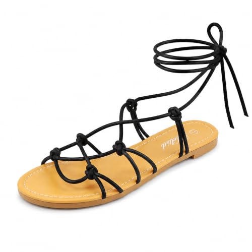 Image of Women's Lace Up Gladiator Flat Sandals Strappy Dressy Summer Tie Up