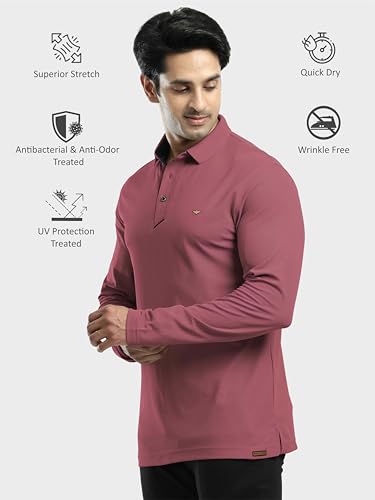 Image of STELLERS Men's Full Sleeve Polo T-Shirt | Feather Touch Feel | Odour Resistant | Wrinkle Free | Quick Dry | Stretchable | Lightweight | Anti-Static | UV Resistance | Anti-Microbial