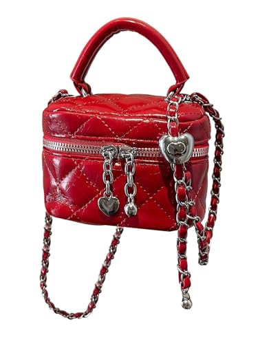 RoseSeek Womens Quilted Zipper Crossbody Handbags Y2K Top Handle Small Bucket Bags Designer Satchel Purses Solid Red One Size