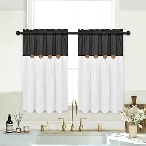 Boho Kitchen Curtains 36 Inch Length, Farmhouse Cotton Linen Tier Curtains, Rustic Button Short Curtains for Windows, Black Country Cafe Curtains, Rod Pocket Small Window Curtains for Kitchen, 26x36 Boho Kitchen Curtains 36 Inch Length Farmhouse Cotton Linen Tier Curtains Rustic Button Short Curtains for Windows Black Country Cafe Curtains Rod Pocket Small Window Curtains for Kitchen 26×36