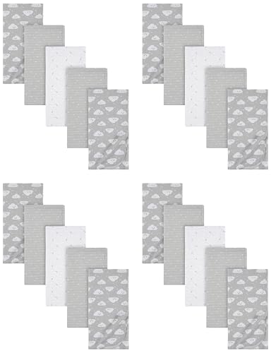 Image of Gerber Boys and Girls Newborn Infant Baby Toddler Nursery 100% Cotton Flannel Receiving Swaddle Blanket, Clouds Grey, (Pack of 20)