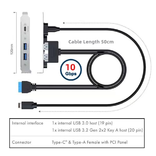 Image of cablecc Internal Motherboard 19-Pin & Type-E to 5Gbps Dual Ports (USB-C + USB 3.0) PCIe Bracket for PC Case Rear I /O Panel