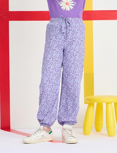 Image of Amazon Brand - Symbol Girls Relaxed Fit Printed Rayon Jogger Pants | Elasticated Waistband | Age 2-14 Years