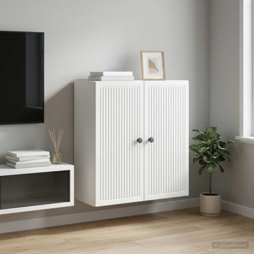 Ordellia Armoire Murale Blanche 59 x 31 x 60 cm en Bois d’ingénierie, Portes Doubles et étagère, Rangement pour Salon Chambre Garage