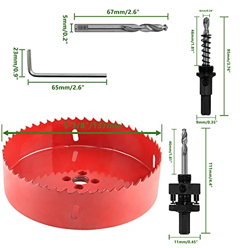 Image of Luomorgo 137mm /5 3 /8 inch Hole Saw with Arbor | 1 1 /4 inch Cutting Depth, HSS Bi-Metal, For Wood Cornhole Boards Plastic Drywall & Metal Sheet