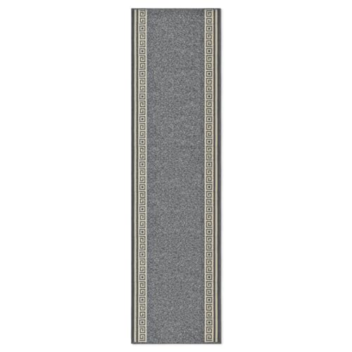 Bravich RugMasters Greek Grey Rubber Backed Non Slip Machine Washable Very Long Hallway Hall Runner Narrow Rugs Custom Length Stair Mats 2'2"x8'FT (66x244cm) - Image 2