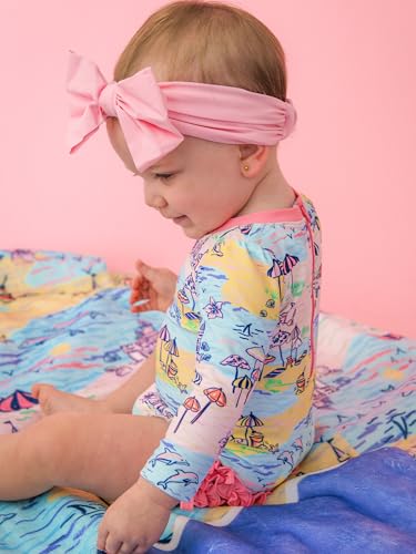Image of RuffleButts Baby Girls UPF 50+ Sun Protection Floral Printed Long Sleeve One Piece Rash Guard Swimsuit with Zipper