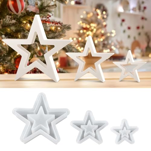 EPODA 3er Set Silikonform Weihnachten Stern Gießform für Kerzen & Gips DIY Weihnachtsdeko Sterne wiederverwendbar