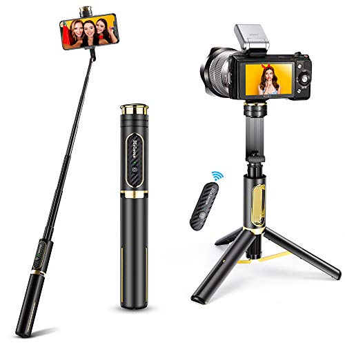 Selfie Stick Tripod, DZeleoue 4 in 1 Aluminium Bluetooth Selfie Stick with Screw Mount, Extendable Tripod with Remote for iPhone 12/11 Pro/XS Max/XS/XR/X/8, Samsung, GoPro, Osmo Action and More